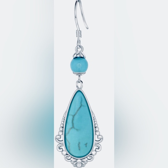 Turquise stone Wire Dangle Drop Earrings - Picture 2 of 4